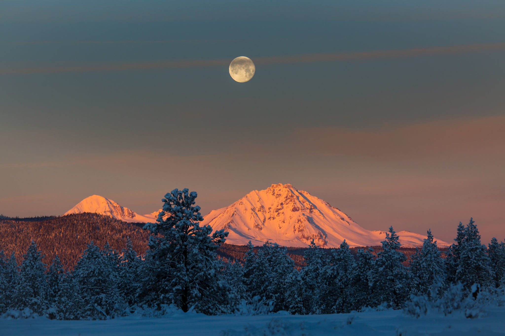 Moonset Over the Sisters